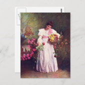 Carte Postale Vintage - Femme dans le jardin (Devant / Derrière)