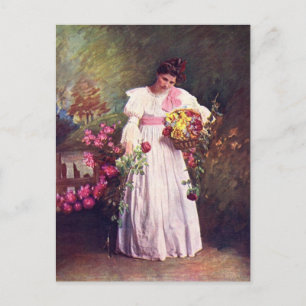 Carte Postale Vintage - Femme dans le jardin