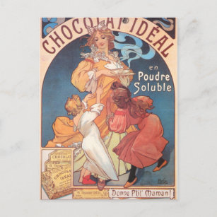 Carte postale Vintage femme femme au chocolat chau