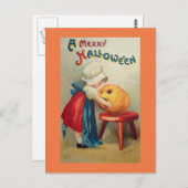 Carte Postale Vintage fille avec Citrouille (Devant / Derrière)