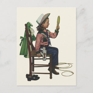 Carte Postale Vintage fille Cowgirl à l'air miroir Elle est si v