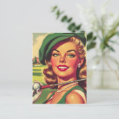 Carte Postale Vintage fille de golf (Debout devant)