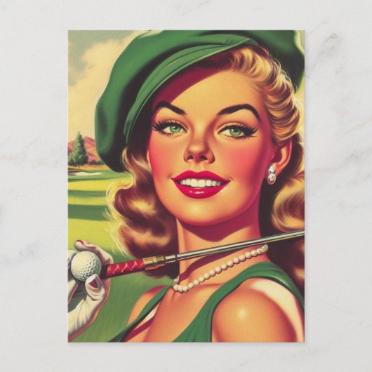 Carte Postale Vintage fille de golf (Devant)