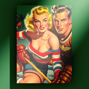 Carte Postale Vintage fille de hockey