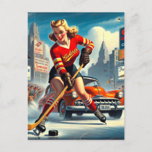 Carte Postale Vintage fille de hockey