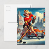 Carte Postale Vintage fille de hockey (Devant / Derrière)