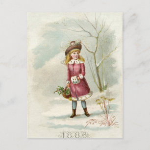 Carte Postale Vintage fille d'hiver