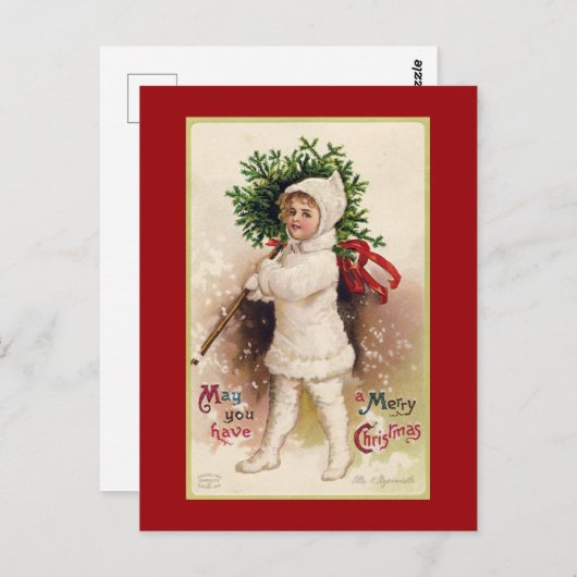 CARTE POSTALE vintage "FILLE ET ARBRE" (Devant / Derrière)