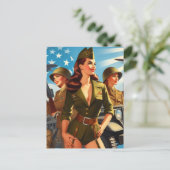Carte Postale Vintage fille militaire (Debout devant)