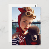 Carte Postale Vintage fille rétro glamour avec caniche (Devant / Derrière)