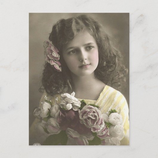 Carte Postale Vintage fille victorienne avec fleurs (Devant)