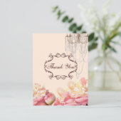 Carte Postale vintage fleurs lustre mariage merci (Debout devant)