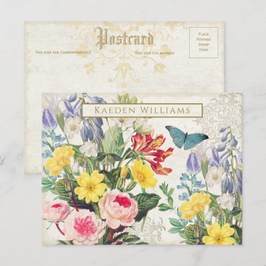 Carte postale vintage Floral (Devant / Derrière)