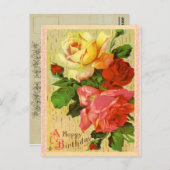 Carte postale vintage Floral Anniversaire (Devant / Derrière)
