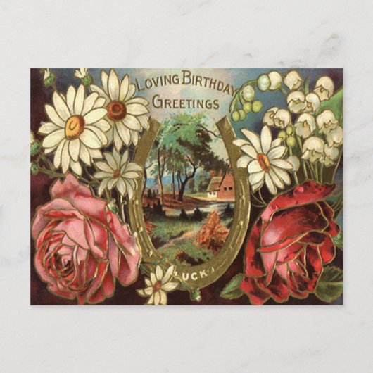 Carte postale vintage Floral Birthday Grey (Devant)