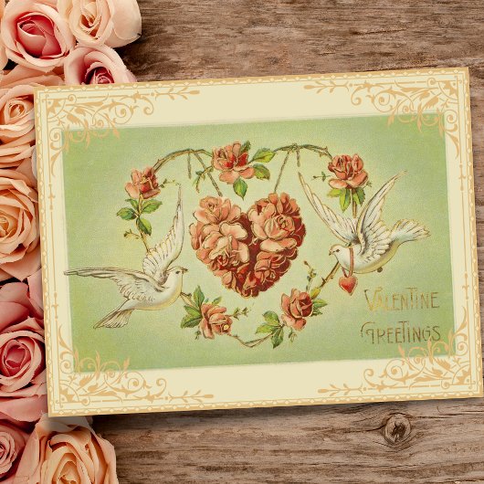 Carte postale vintage Floral Heart and Doves