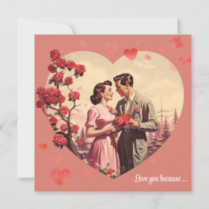 Carte postale vintage florale en forme de cœur pou