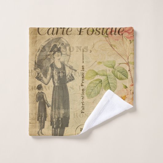 Carte postale vintage florale française de mode fe (Gant de toilette)