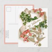 Carte Postale Vintage florale Valentine avec colombes (Devant / Derrière)