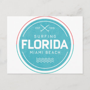 Carte Postale Vintage Florida Miami Beach Surfing Souvenir Retro