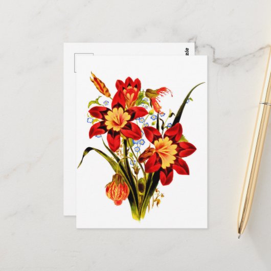 Carte Postale Vintage Flowers (Devant/Arrière en situation)