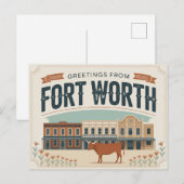 Carte postale vintage Fort Worth | Salutation (Devant / Derrière)