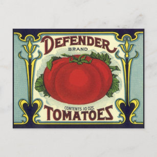 Carte Postale Vintage Fruit Crate Étiquette Art, Defender Tomate