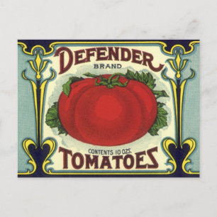 Carte Postale Vintage Fruit Crate Étiquette Art, Defender Tomate