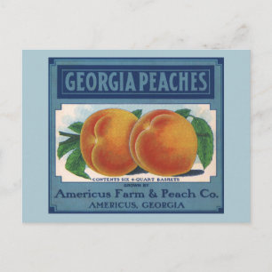 Carte Postale Vintage Fruit Crate Étiquette Art, Georgia Peaches