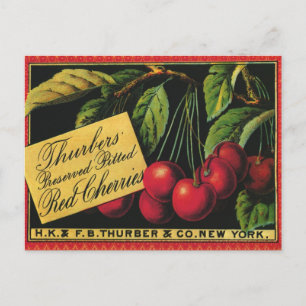 Carte Postale Vintage Fruit Crate Étiquette Art, Thurber Cherrie