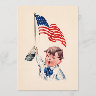 Carte postale vintage garçon drapeau américain 4 j