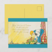 Carte Postale Vintage Garçon Nourrissons Poussins Pâques (Devant / Derrière)