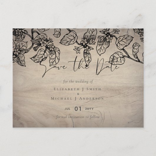 Carte Postale Vintage Garden Feuille Classic Budget Mariage (Devant)