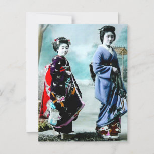 Carte Postale Vintage Geisha et Sa Maiko 芸 者 舞 Vieux Japon