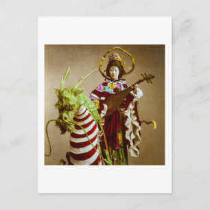 Carte Postale Vintage Geisha habillé en déesse Benzaiten Japon