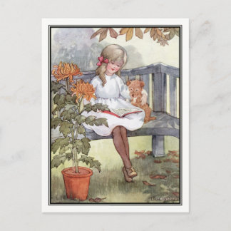 Carte Postale Vintage Girl Reading With Dog par Anne Anderson