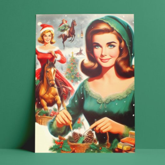 Carte Postale Vintage Girls Christmas