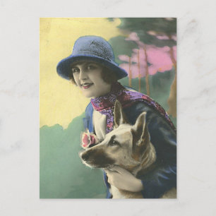 Carte Postale Vintage Glamor Girl et allemand Shepard