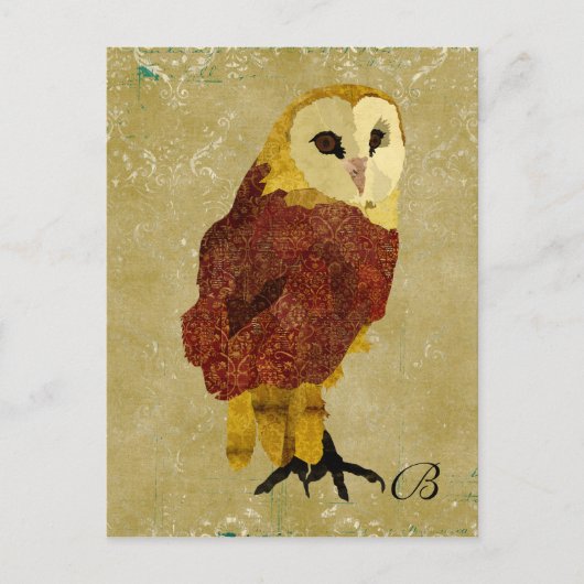 Carte postale vintage Golden Ruby Owl Monogram (Devant)