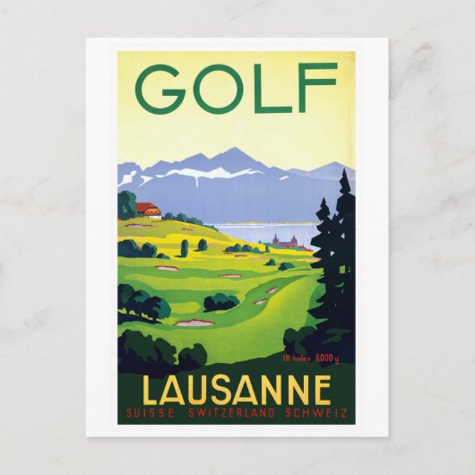 Carte Postale Vintage Golf Lausanne Suisse Travel (Devant)
