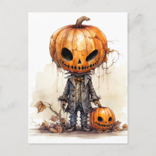 Carte Postale Vintage gothique Halloween Citrouille Fiend
