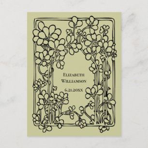 Carte Postale Vintage Graduation Floral Économisez La Date Vert