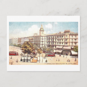 Carte Postale Vintage Gran Plaza de Catalogne, Barcelone,