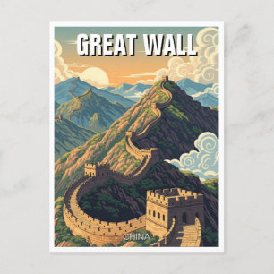 Carte Postale Vintage Grande Muraille de Chine Voyage