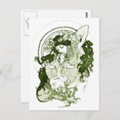 Carte Postale Vintage green lady art (Devant / Derrière)