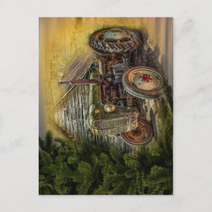 Carte Postale Vintage Green Tractor Rustic