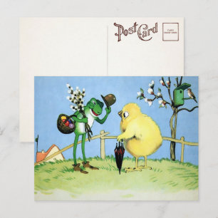 Carte postale vintage grenouille et poussin