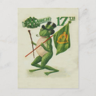 Carte Postale Vintage grenouille Shillelagh Pipe St Patrick's Da