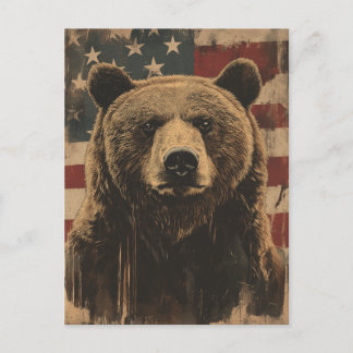 Carte Postale Vintage Grizzly-Baer USA drapeau américain
