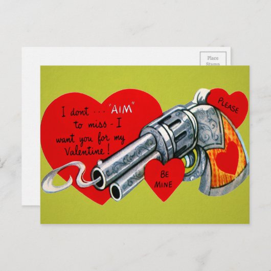 Carte Postale Vintage Gun Valentine (Devant / Derrière)